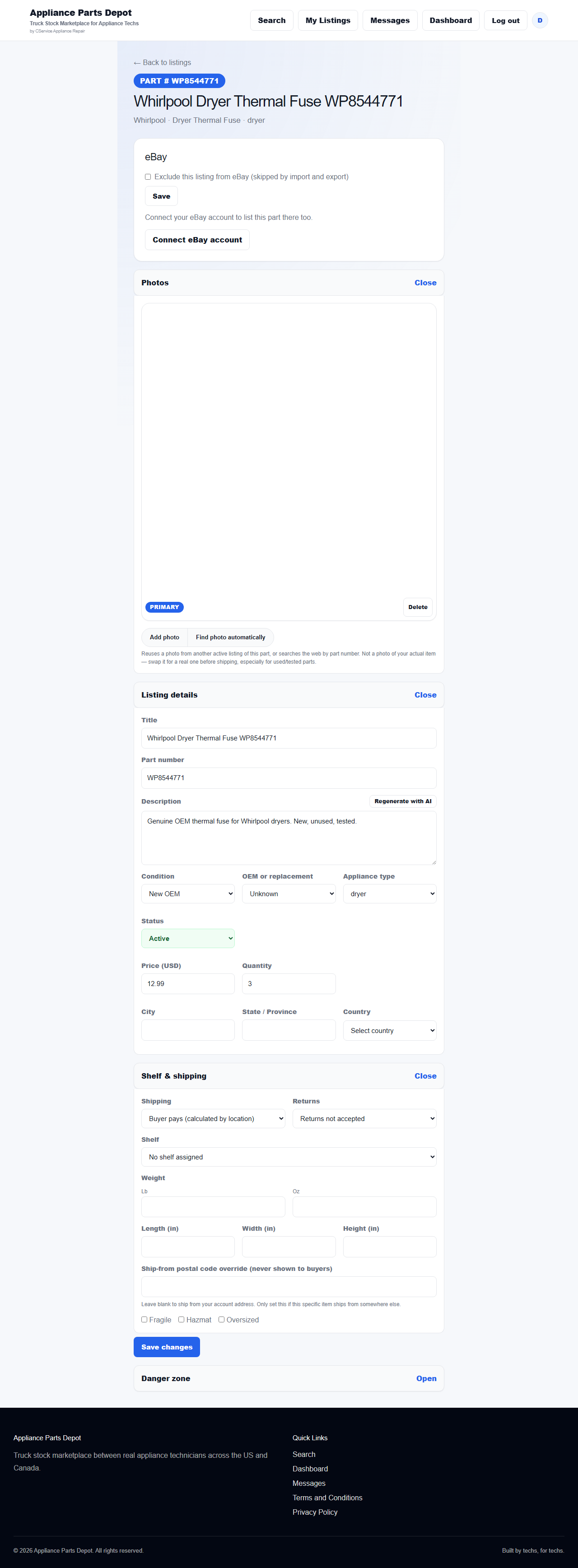 A published listing